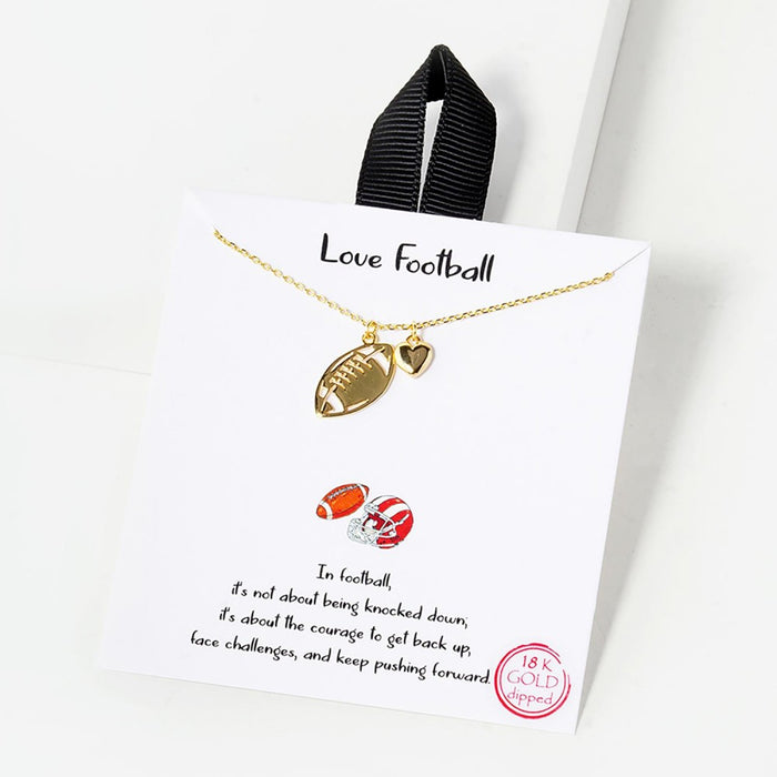 Football and Heart Pendants - Dainty Chain Link Necklace Gold Dipped