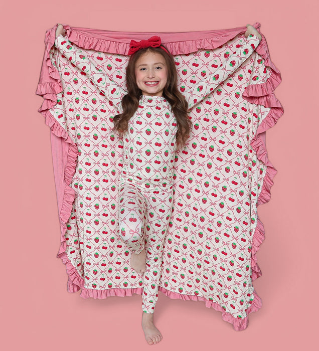 CHERRY BOW BERRY DREAM RUFFLE BLANKET