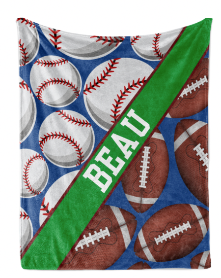 Create Your Own 2 Sports Pattern with Name Plate Stripe - Personalized Blanket