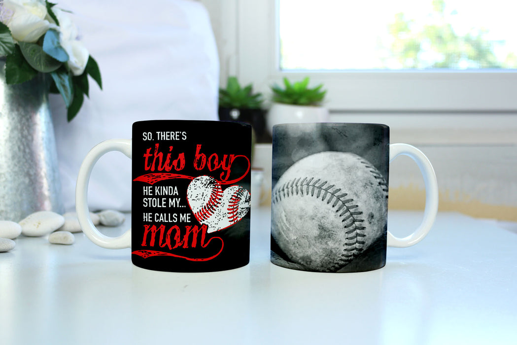 Stole My Heart Baseball Design - Choose Colors - Personalized White Mug - Two Sizes