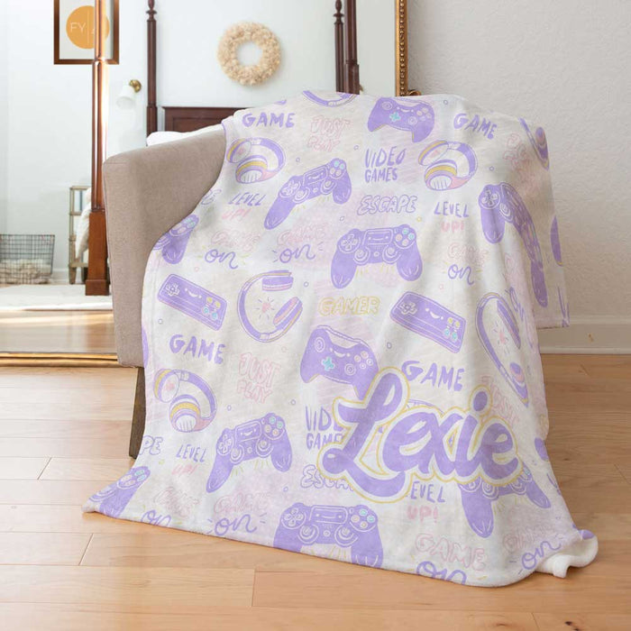 Girls Version Video Game Pattern with Name  - Personalized Blanket