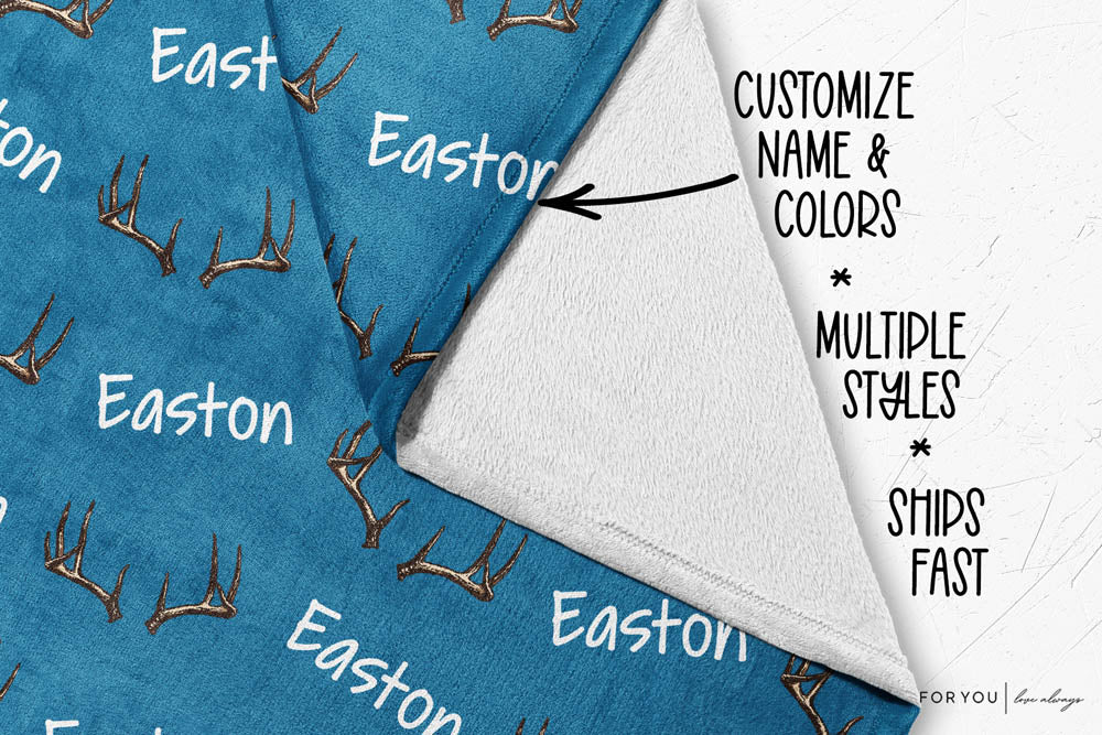 Antlers with Repeating Name - Personalized Blanket