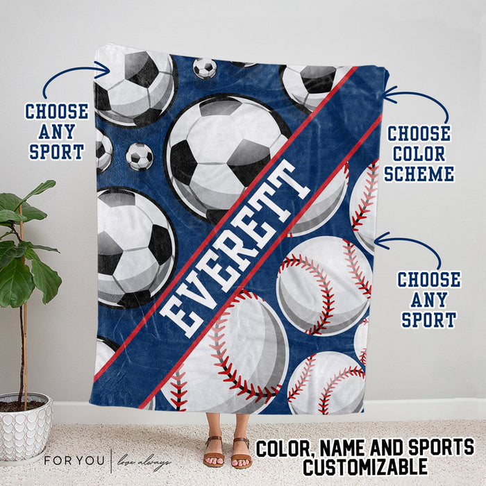 Create Your Own 2 Sports Pattern with Name Plate Stripe - Personalized Blanket