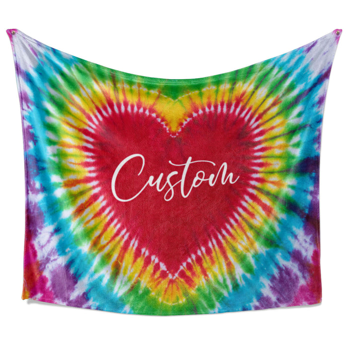 Rainbow Tie Dye Heart - Personalized Blanket