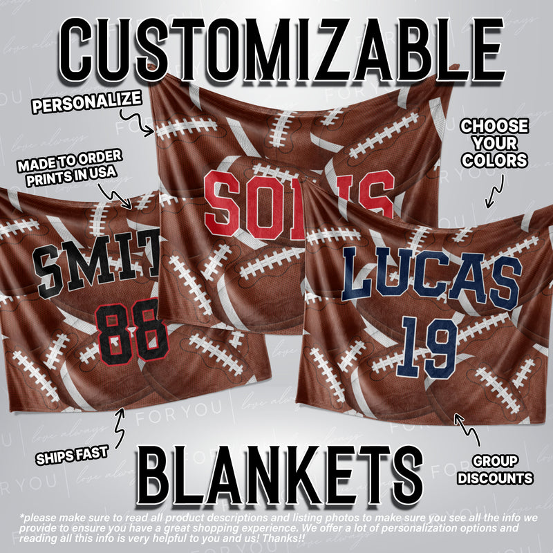 Footballs Background with Name - Personalized Blanket