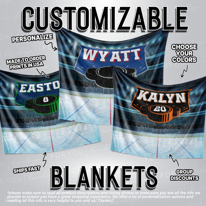Hockey Ice with Name - Personalized Blanket