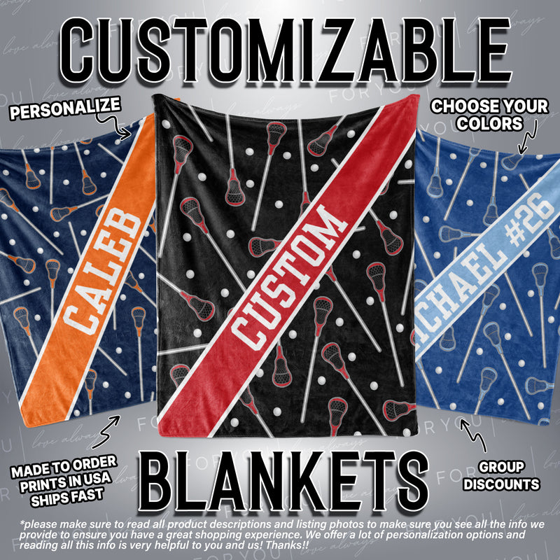 Lacrosse Sticks Background with Name Plate - Personalized Blanket