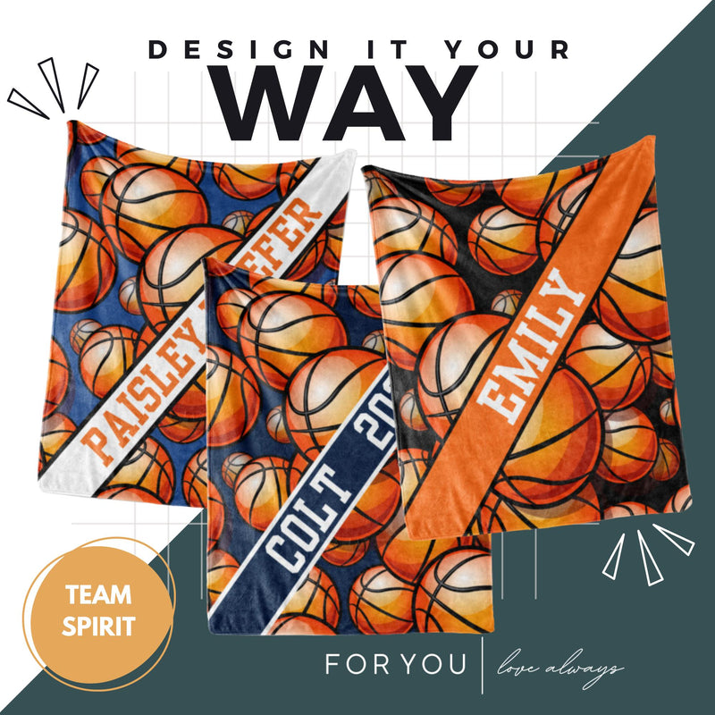 Basketball Pattern with Name Plate Stripe - Personalized Blanket