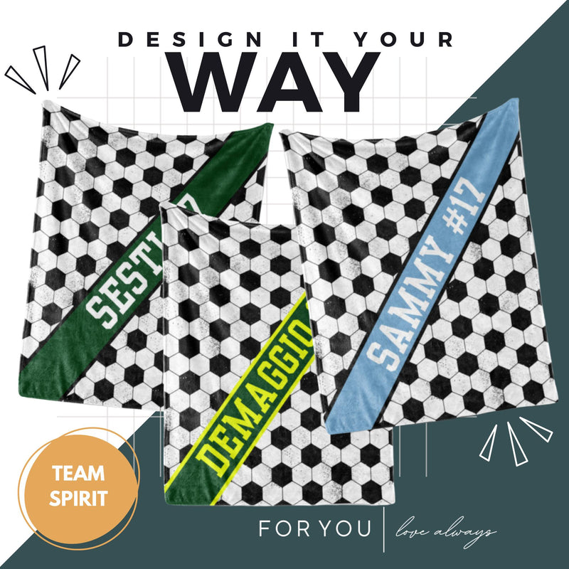 Soccer Pattern with Name Plate Stripe - Personalized Blanket