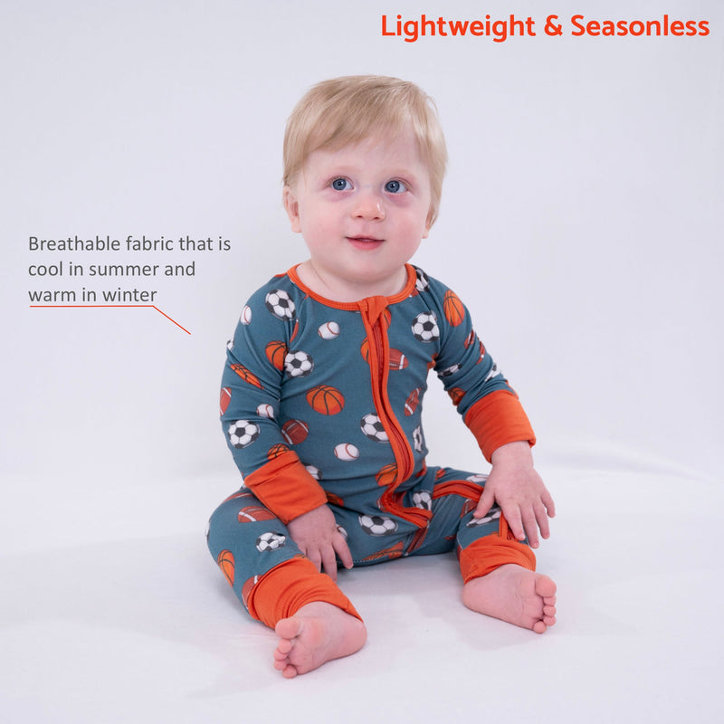 Ballin' Baby Bamboo Pajamas, 2-Way Zipper Romper