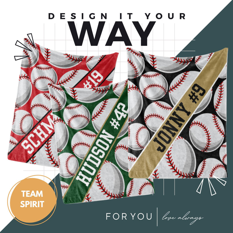 Baseballs Repeat with Name Stripe - Personalized Blanket