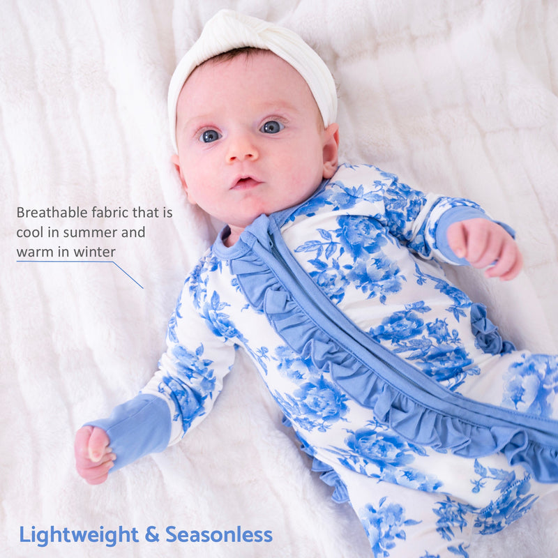 A Peony For Your Thoughts Baby Bamboo Pajamas, 2-Way Zipper Romper