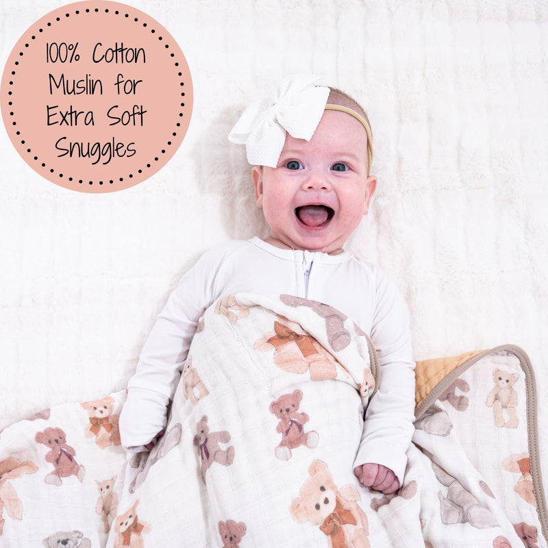 Bear Hugs Muslin Baby Blanket