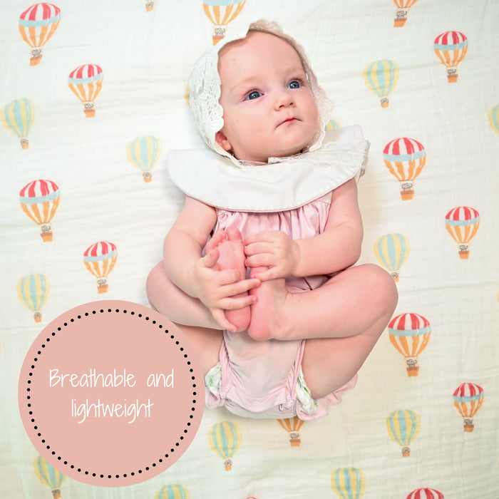 Baby Hot Air Balloons Swaddle Blanket - Up, Up, and Away: 47" x 47" 100% Muslin Cotton