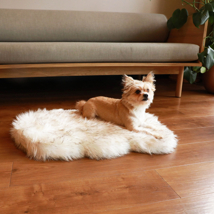 PupRug by Paw.com® Faux Fur Orthopedic Dog Bed - Curve White with Brown Accents