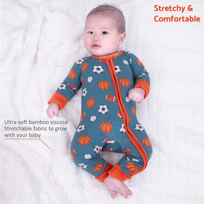 Ballin' Baby Bamboo Pajamas, 2-Way Zipper Romper