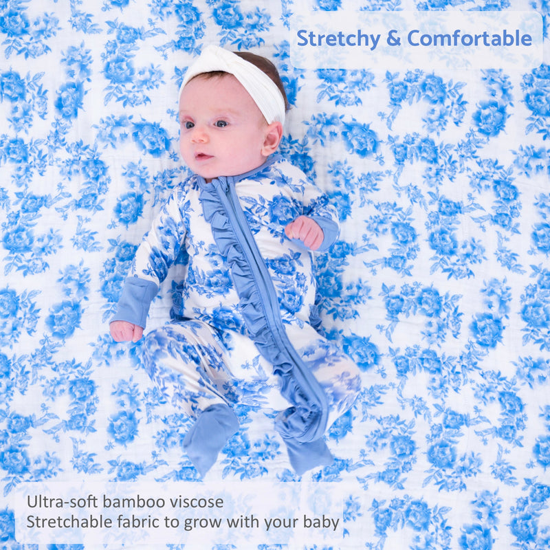 A Peony For Your Thoughts Baby Bamboo Pajamas, 2-Way Zipper Romper