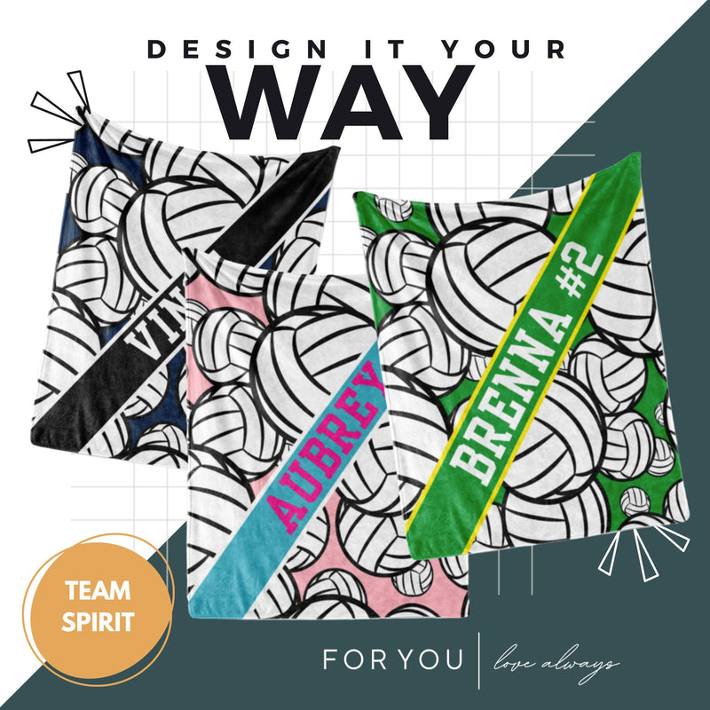 Volleyball Pattern with Name Plate Stripe - Personalized Blanket