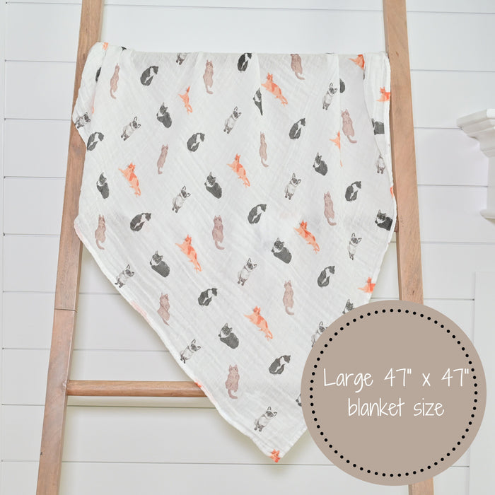 Adorable Cat Prints Muslin Swaddle Baby Blankets - 47" x 47" 100% Cotton Muslin
