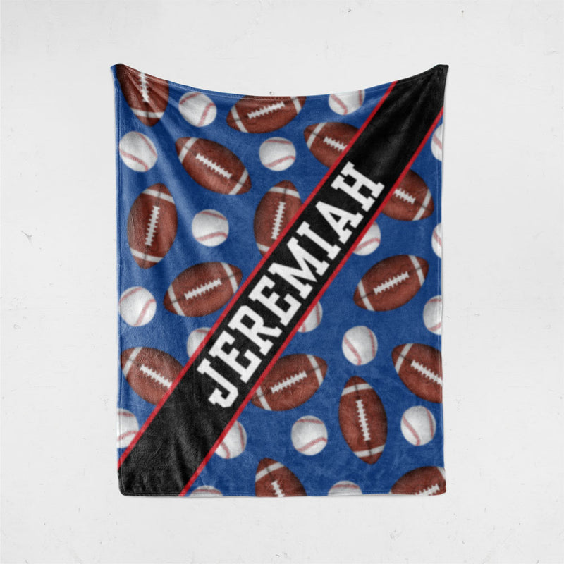 Create Your Own 2 Sports Mixed Pattern with Name Plate Stripe - Personalized Blanket