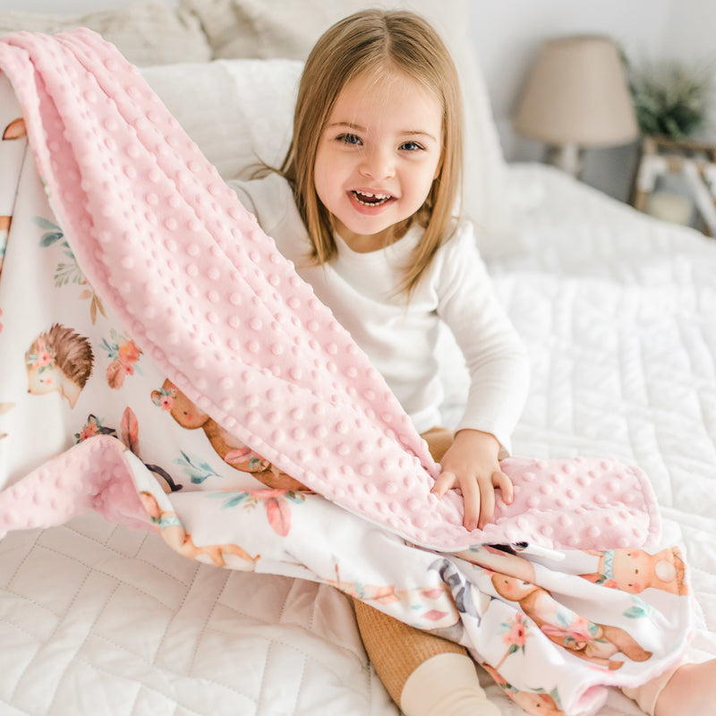 Minky Baby Blanket Woodland Tribe Pink