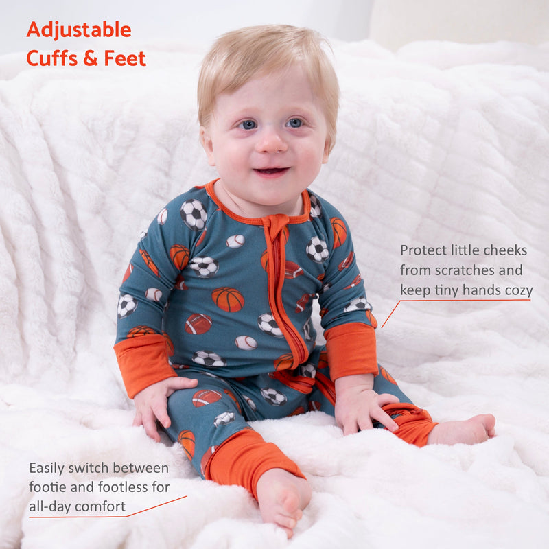 Ballin' Baby Bamboo Pajamas, 2-Way Zipper Romper