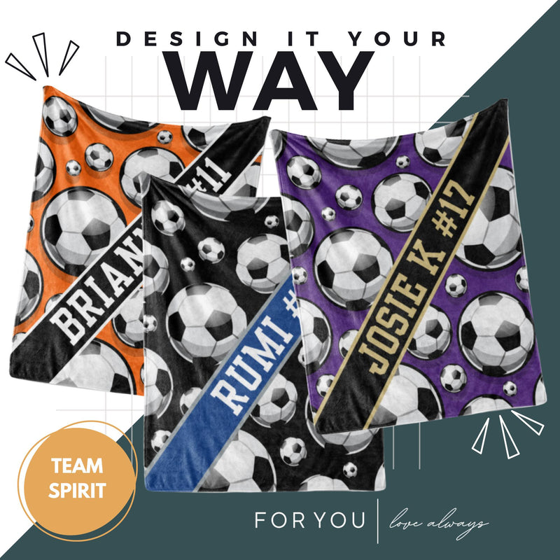 Soccer Ball Pattern with Name Plate Stripe - Personalized Blanket