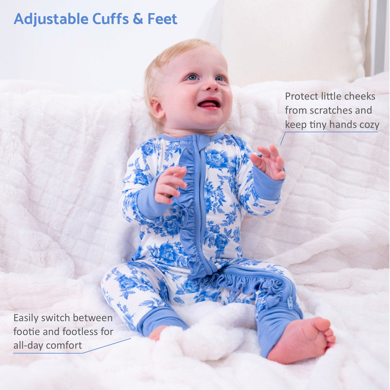 A Peony For Your Thoughts Baby Bamboo Pajamas, 2-Way Zipper Romper
