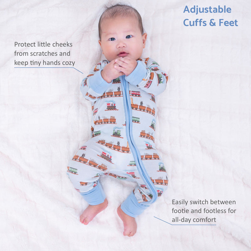 All aboard Baby Bamboo Pajamas, 2-Way Zipper Romper