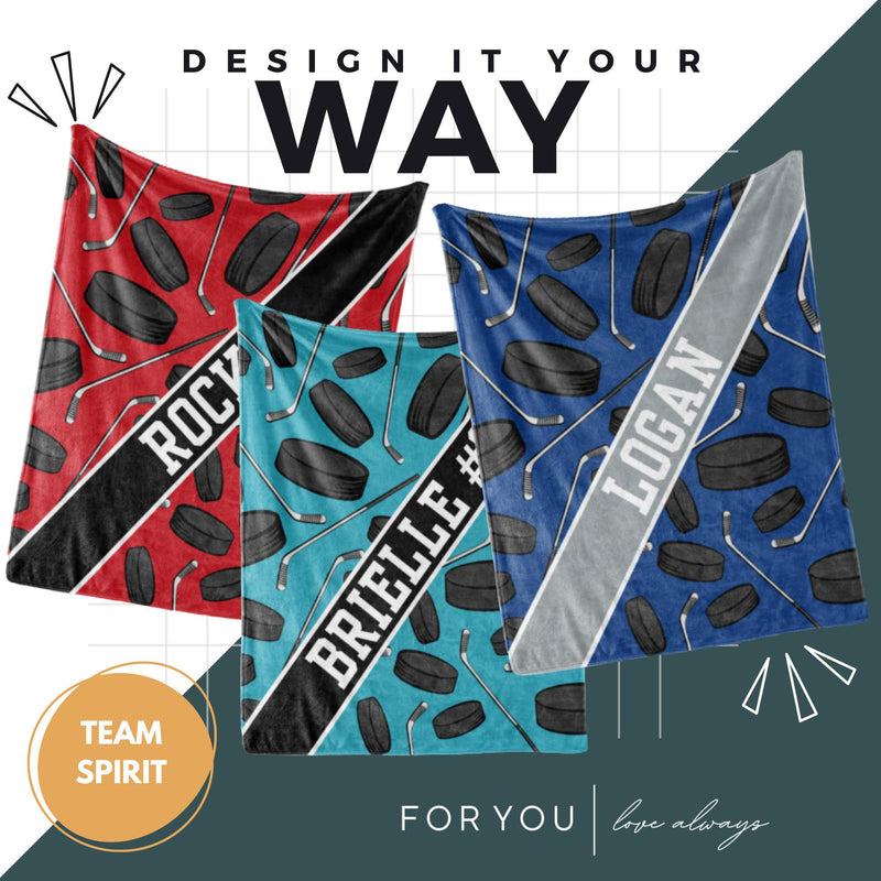 Hockey Pattern with Name Plate Stripe - Personalized Blanket