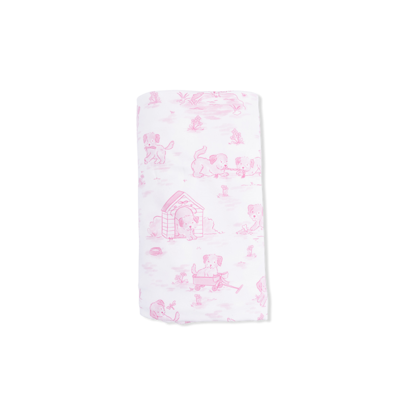 Puppy Toile Pink - Swaddle Blanket