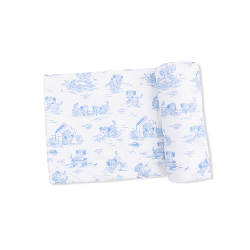 Puppy Toile Blue - Swaddle Blanket