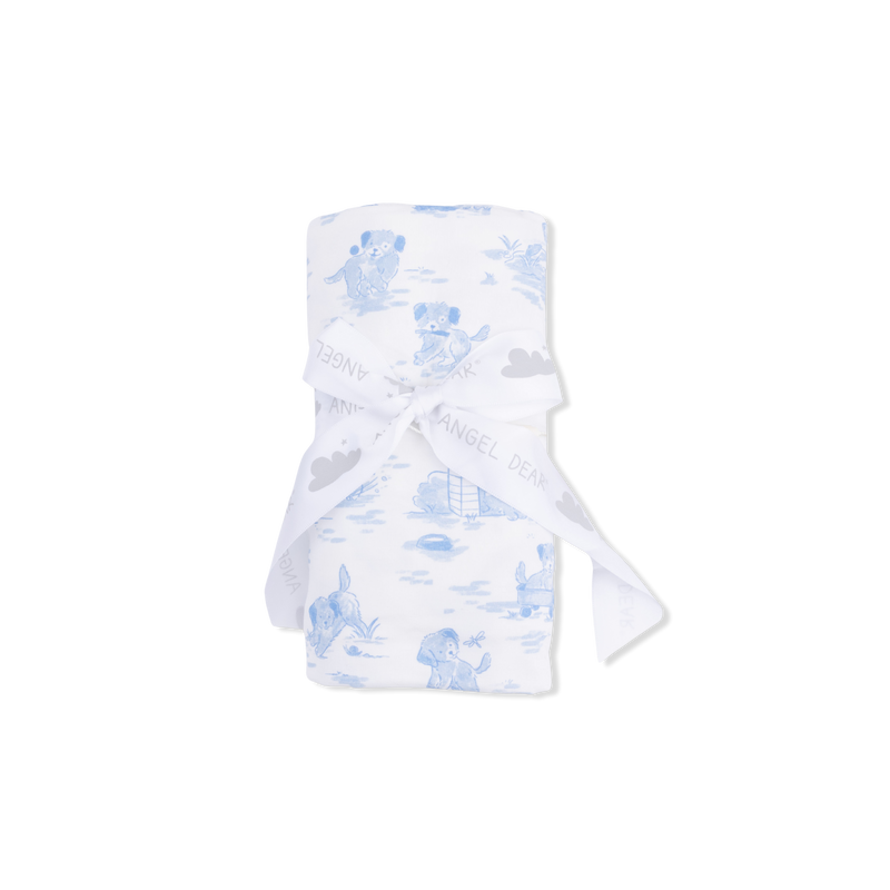 Puppy Toile Blue - Swaddle Blanket
