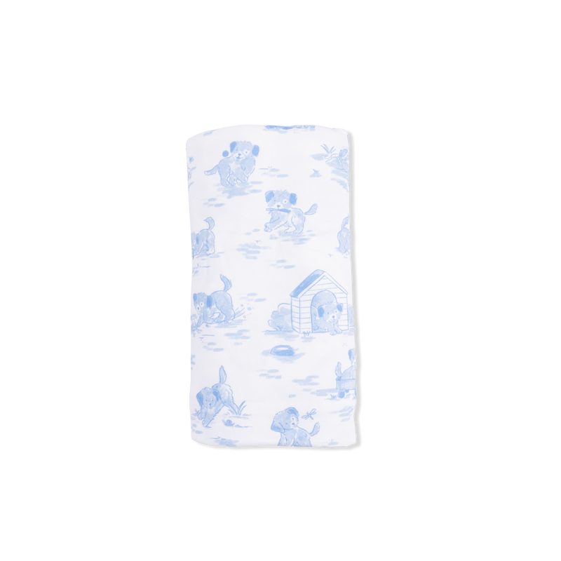 Puppy Toile Blue - Swaddle Blanket