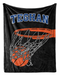A black basketball net with an orange basketball in the center, along with the name "TEGHAN" written above it.
