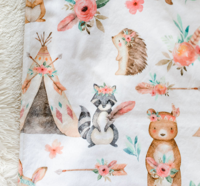 Minky Baby Blanket Woodland Tribe Pink