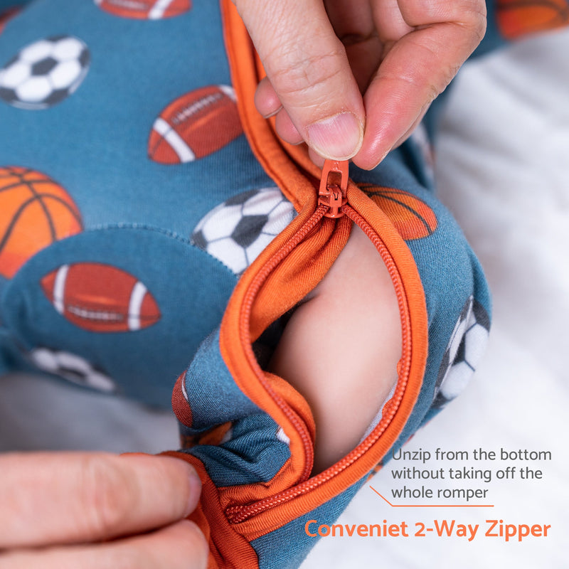 Ballin' Baby Bamboo Pajamas, 2-Way Zipper Romper