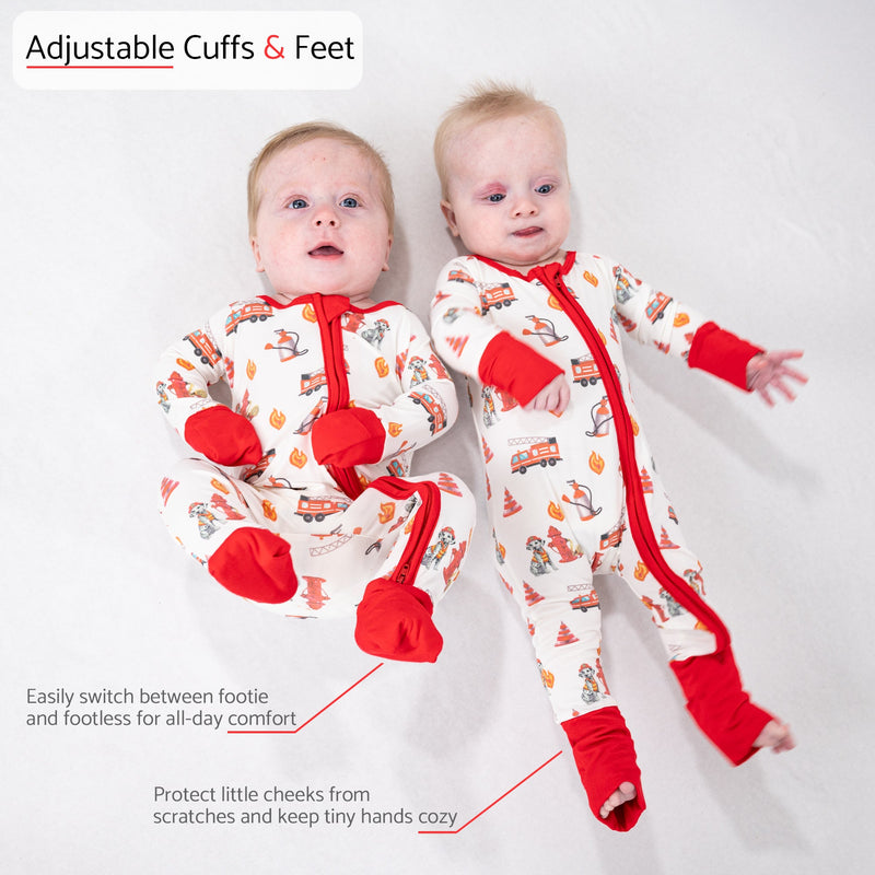 Firehouse Fido Baby Bamboo Pajamas, 2-Way Zipper Romper