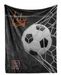 A black and white image of a soccer ball being caught in a net, with the name "Lily" written above it.