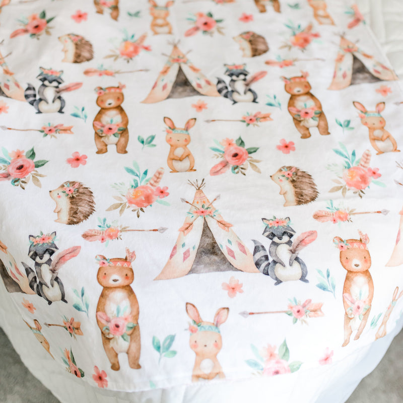 Minky Baby Blanket Woodland Tribe Pink