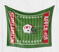A green towel with red and white text and an image of a football helmet on it.