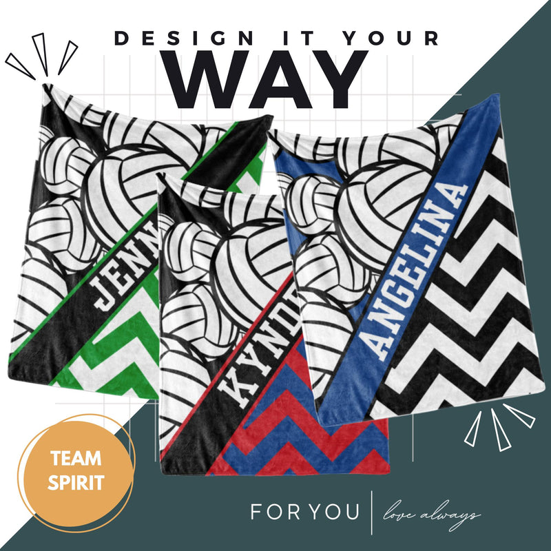 Volleyball Pattern with Chevron and Name Plate Stripe - Personalized Blanket