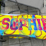 a bench that has a baseball design on it