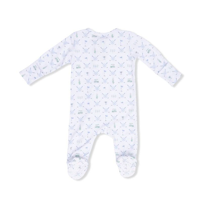 Golf Trellis Blue - 2 Way Zipper Footie & Swaddle Blanket