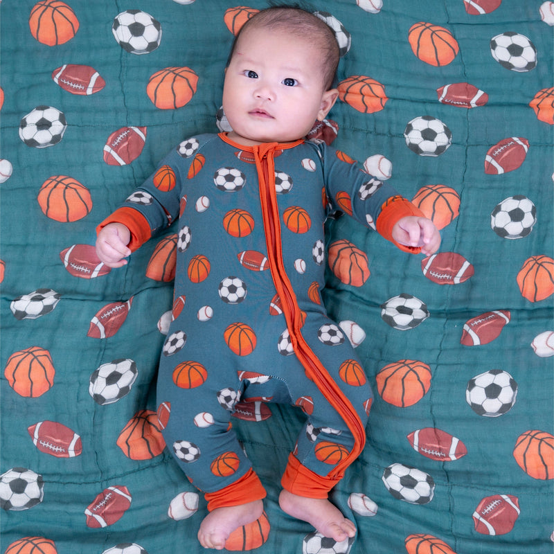 Ballin' Baby Bamboo Pajamas, 2-Way Zipper Romper