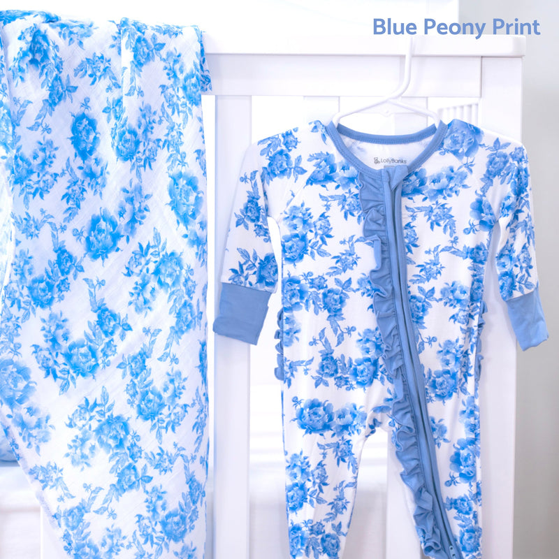 A Peony For Your Thoughts Baby Bamboo Pajamas, 2-Way Zipper Romper
