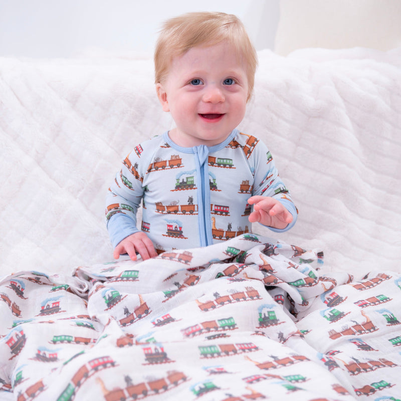 All aboard Baby Bamboo Pajamas, 2-Way Zipper Romper