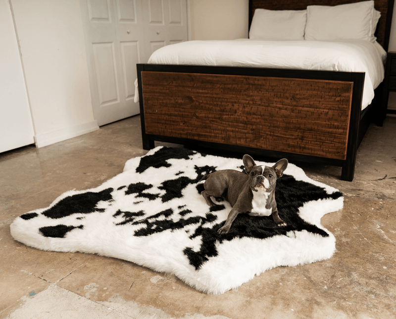 PupRug® Animal Print Memory Foam Dog Bed - Black Faux Cowhide