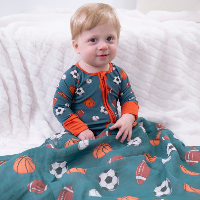 Ballin' Baby Bamboo Pajamas, 2-Way Zipper Romper