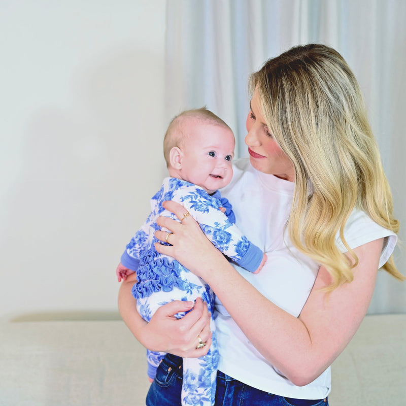A Peony For Your Thoughts Baby Bamboo Pajamas, 2-Way Zipper Romper